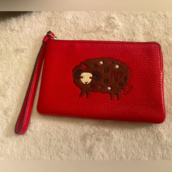 Coach Red Leather Wristlet with Aries NWOT - Picture 10 of 10
